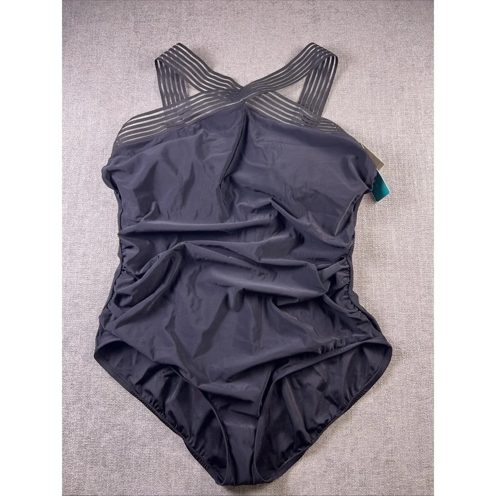 Aqua Green Women's Novelty‎ Trim High Neck One Piece Swimsuit Womens 2X NWT